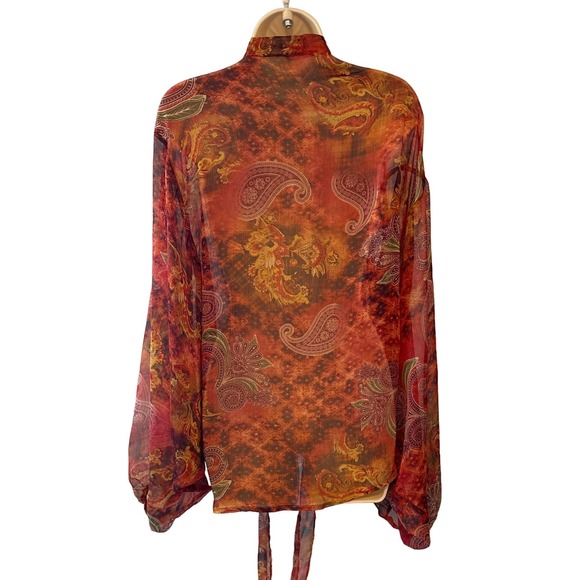 AndTheWhy Rust Oversized Paisley‎ Tie Front Top Large Pre-owned - Picture 3 of 6